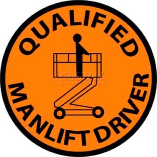 National Marker Co NMC Hard Hat Emblem, Qualified Man Lift Driver, 2in Dia., Orange/Black HH83
